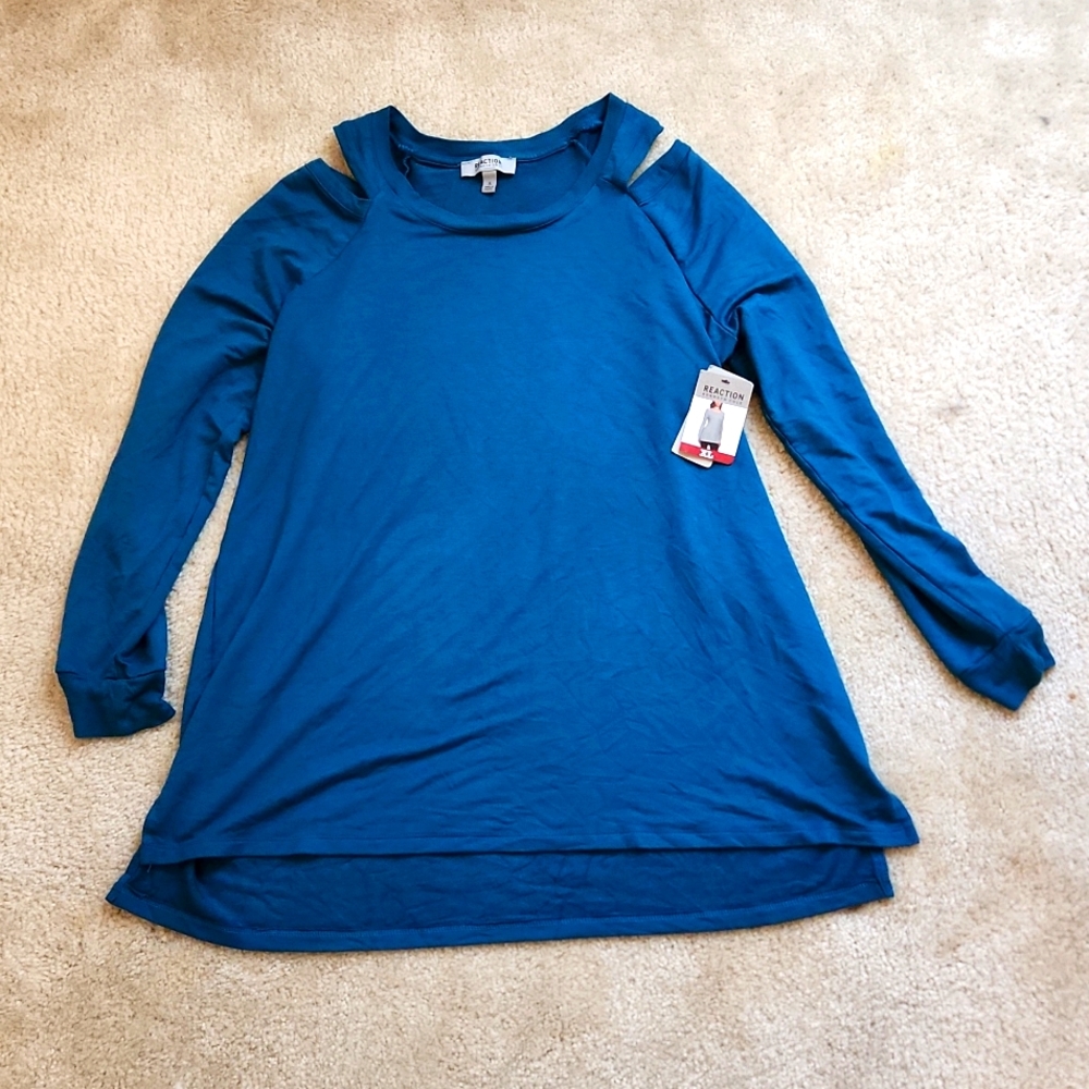 NWT Reaction Kenneth Cole teal cold shoulder top, size XL